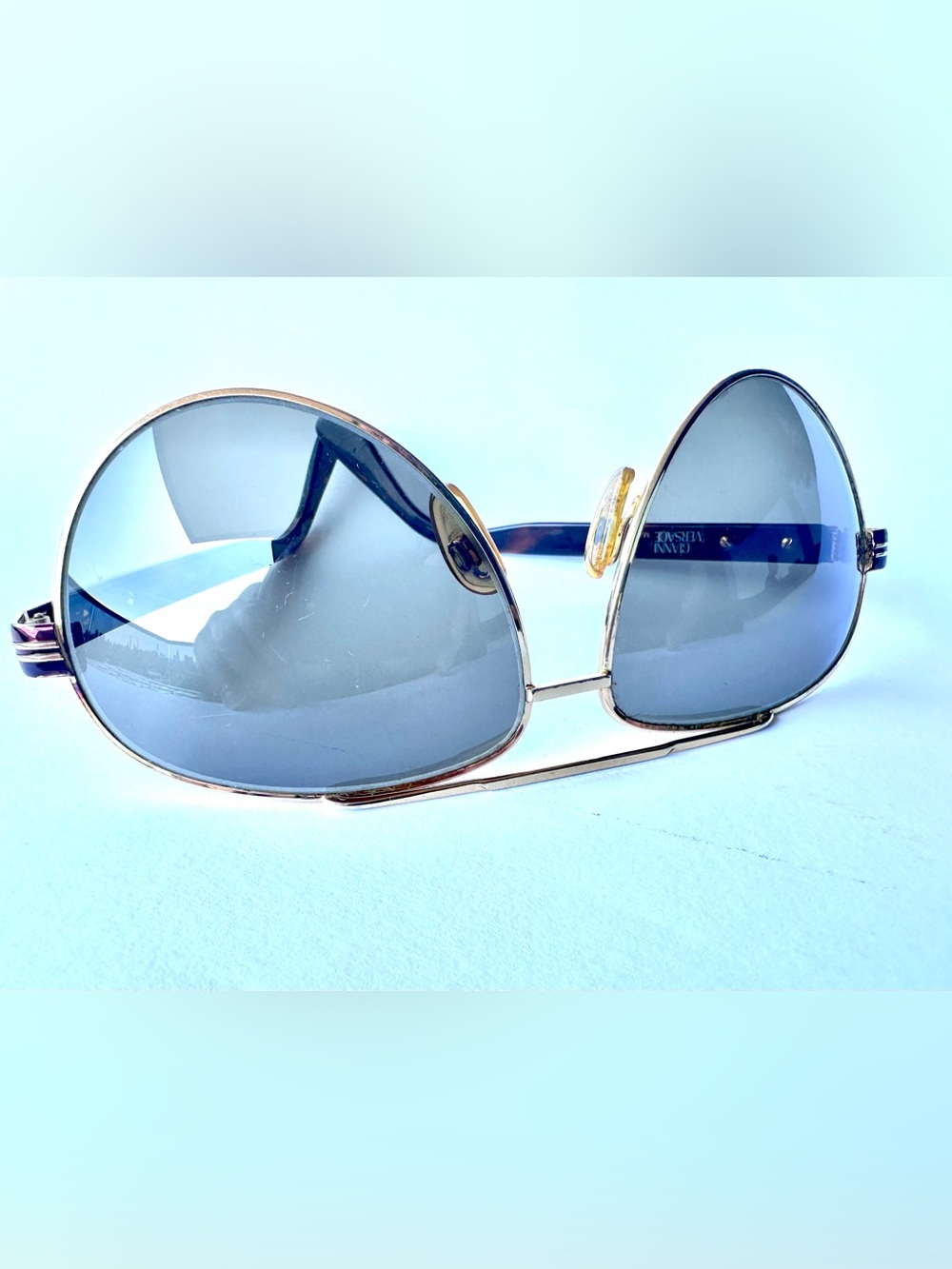 Versace Gold Frame Sunglasses with Gray Blue Lenses